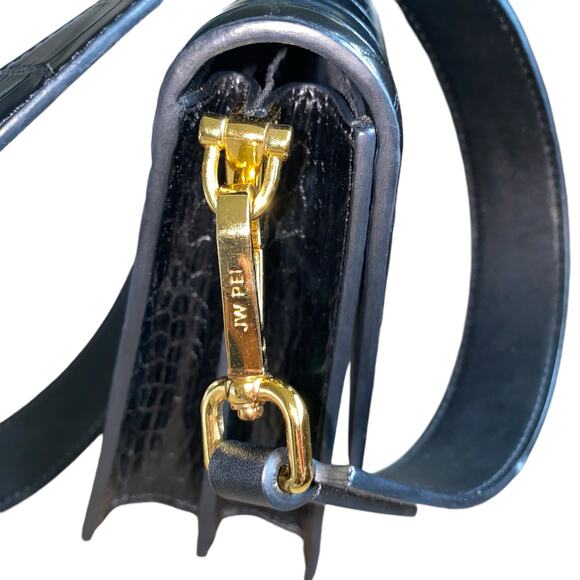 JW PEI Mini Shoulder Croc Embossed Faux Leather Bag Magnetic Lock Black ~ 8"x6" - Picture 6 of 11